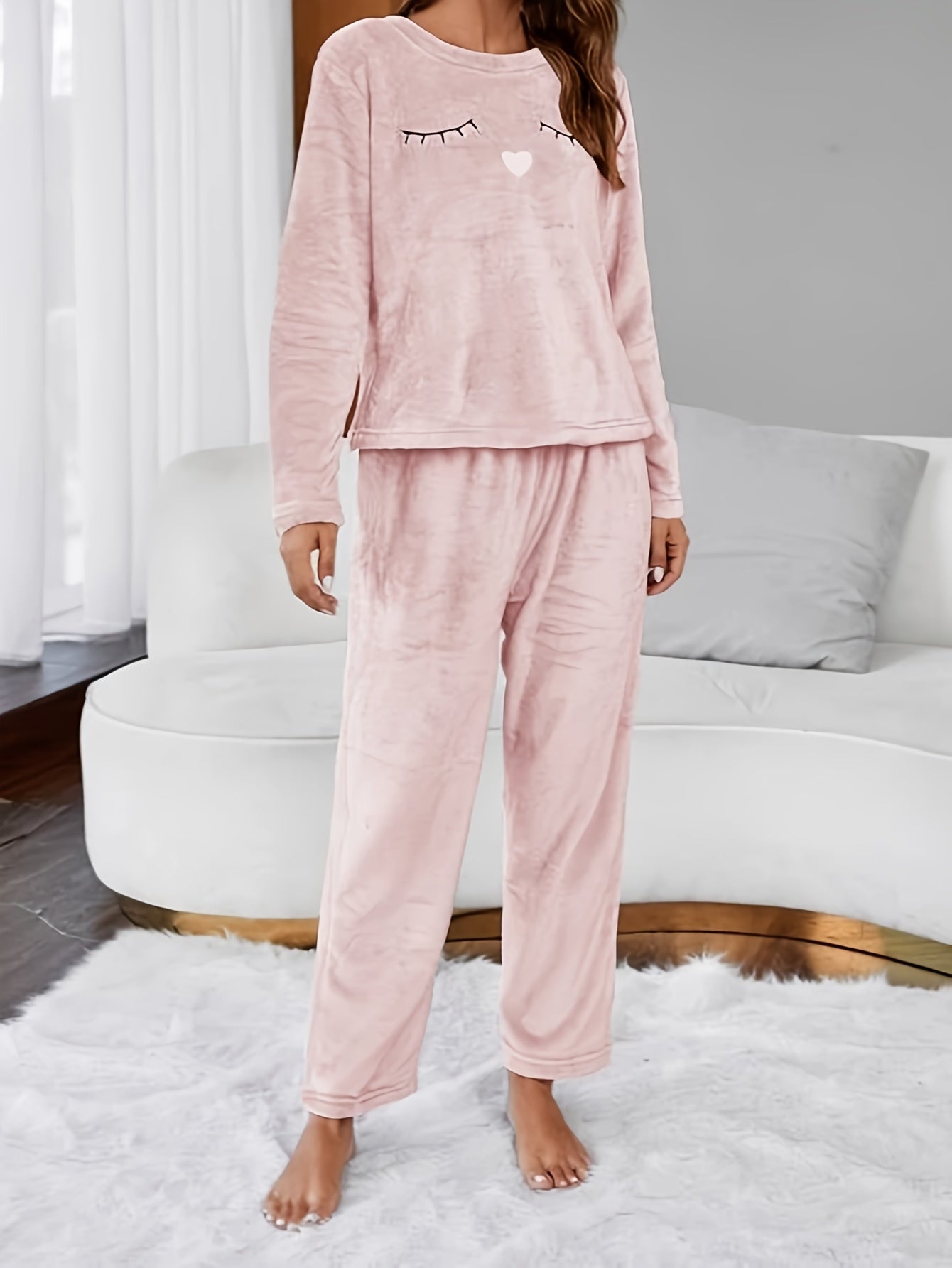 Eyelash Print Fuzzy Lounge Set Women's Loungewear