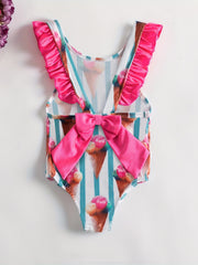 Baby Cartoon Striped Swimsuit Bikini Onesie