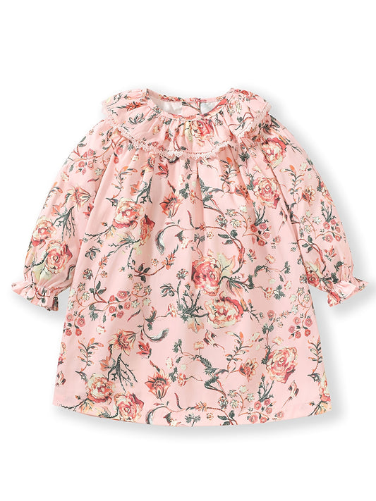 Girls' Ruffle Collar Floral Long Sleeve Casual Dress