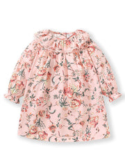 Girls' Ruffle Collar Floral Long Sleeve Casual Dress