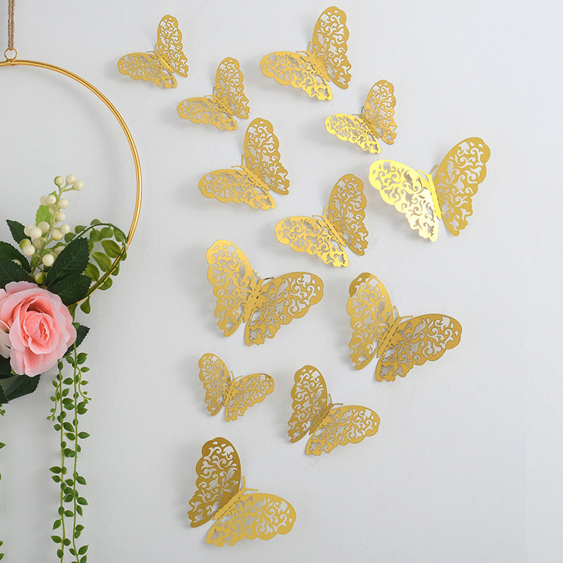 3D Hollow Butterfly Wall Stickers Metal Texture Wall Decor for Living Room