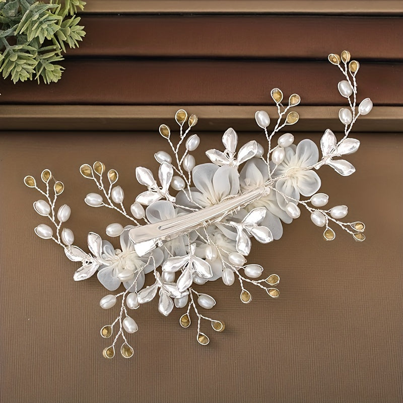 Rhinestone Faux Pearl Flower Hair Clip Non slip Side Clip Hair Accessories