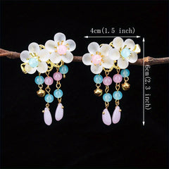 Crystal Inlaid Flower Hair Clip with Bell Pendant