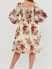  Women's Floral Print Lantern Sleeve Dress