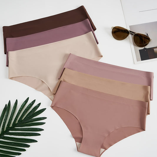 6pcs Seamless Solid Briefs Stretchy Intimates Panties Women's Lingerie