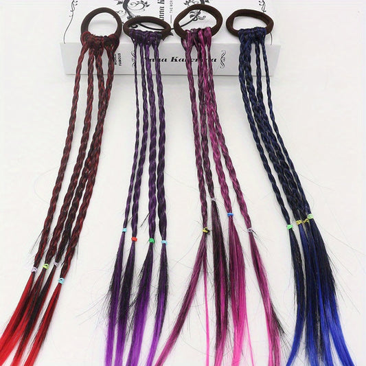 Colorful Ponytail Wig Hair Extension 6pcs Set Girls Hair Tie Accessory