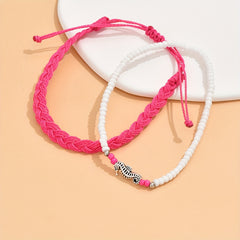 2 Pcs Vintage Style Braided Anklet Set for Women & Girls