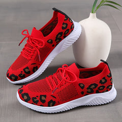 Women's Breathable Lace-Up Running Shoes Leopard Pattern Sports Shoes
