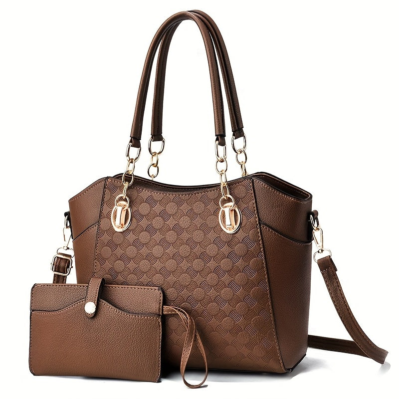 Classic Pattern Embossed Tote Bag Solid Satchel Bag For Work