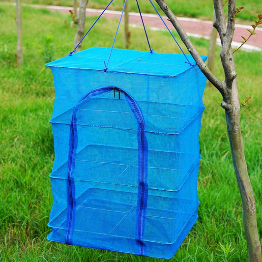 4-Layer Foldable Food Dehydrator with Zip Opening Hanging Nylon Net