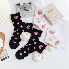4 Pairs Women's Sweetheart Pattern Mid Tube Socks