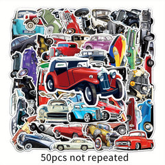 50pcs Vintage Retro Car Stickers for Notebooks Skateboards Cars & More
