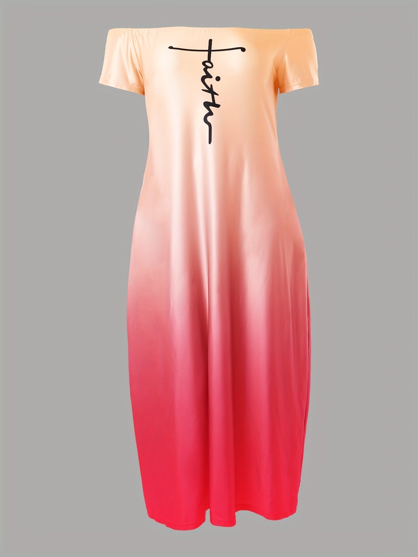  Casual Summer Dress Women's Plus Letter & Ombre Print Maxi Dress