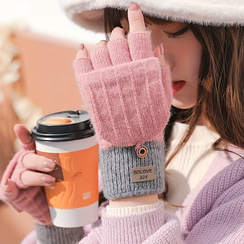 Half Finger Flip Warm Gloves Cold Proof Knitted Mittens Christmas Gift