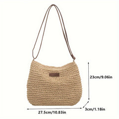 Women's Rattan Crossbody Bag Saddle Straw Woven Shoulder Handbag