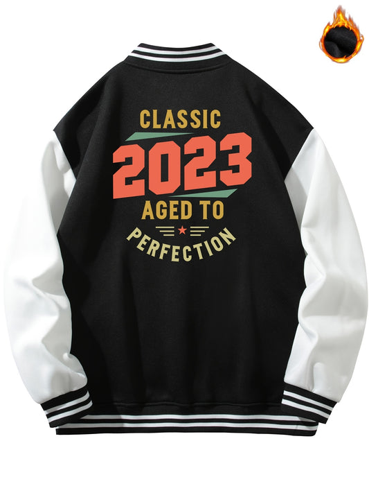 Graphic Print Men's Warm Baseball Jacket