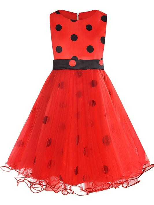 Girls' Ladybug Costume Polka Dot Sleeveless TuTu Dress Halloween Party Outfit