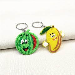 2pcs Cartoon Fruit Keychain Watermelon Banana Key Ring Pendant Bag Accessories