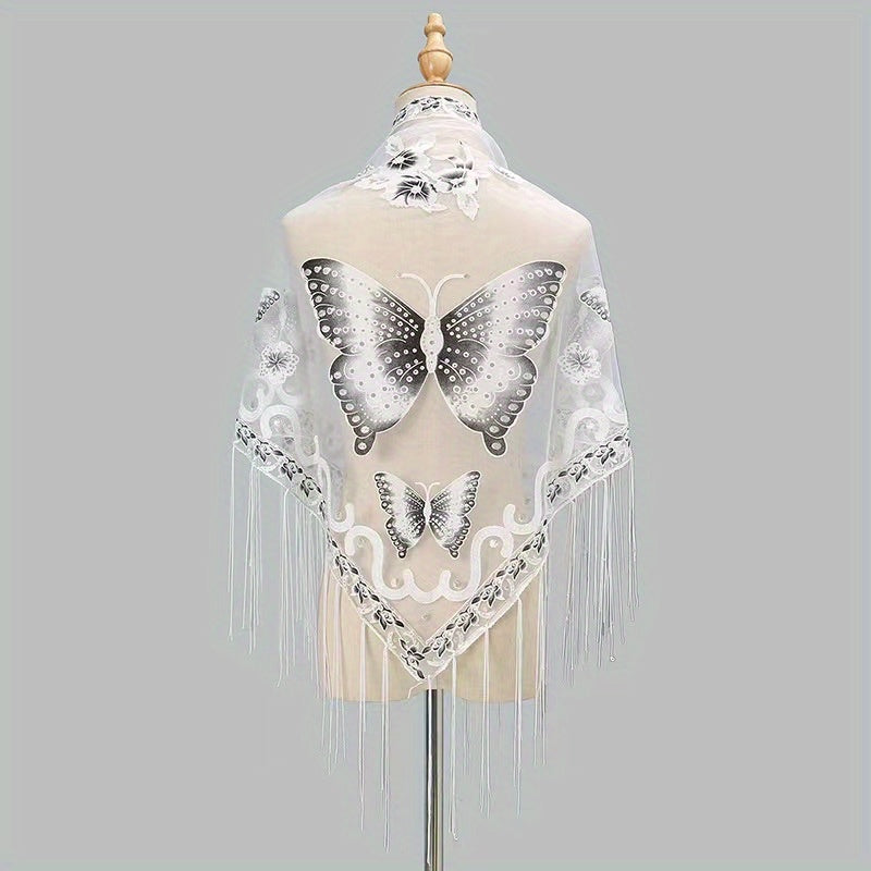 Butterfly Lace Triangle Fringe Trim Scarf Shawl Wrap