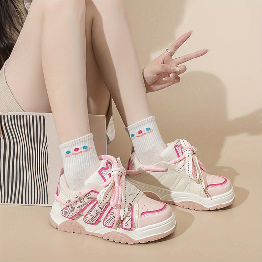 Women's Letter Patched Low Skate Shoes Platform Casual Sneakers