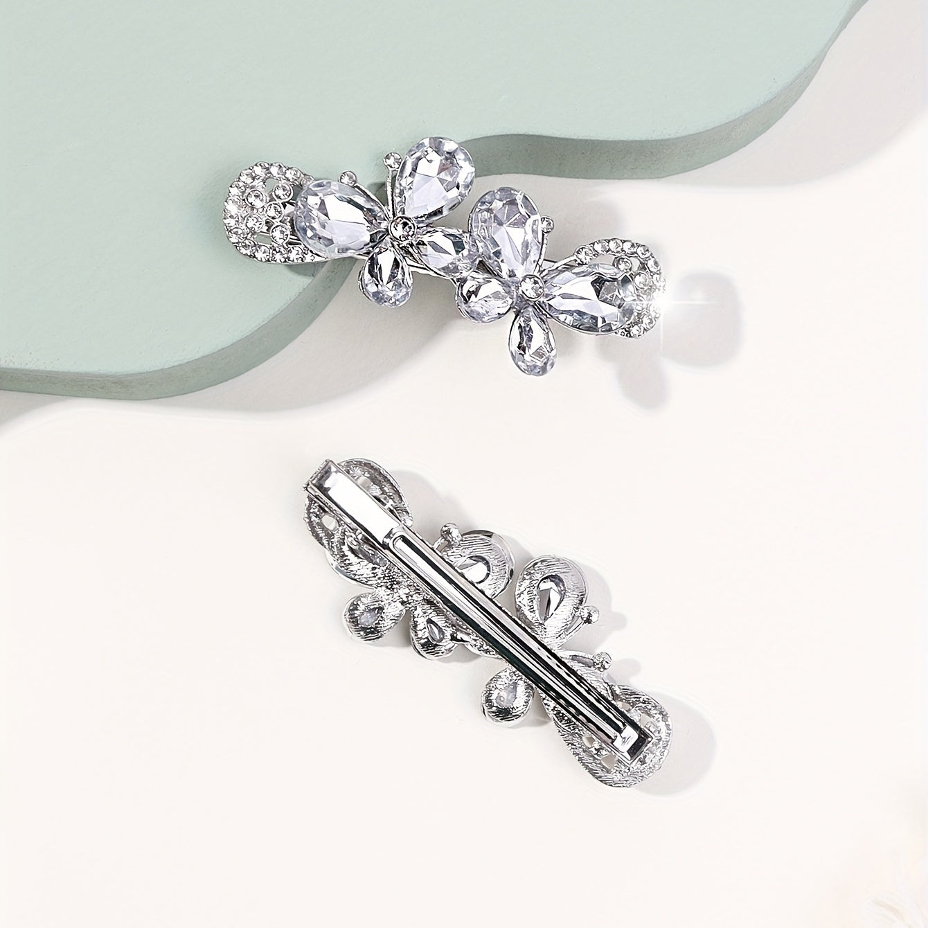 2pcs Rhinestone Butterfly Hair Clip, Glitter Duck Billed Alloy Clip