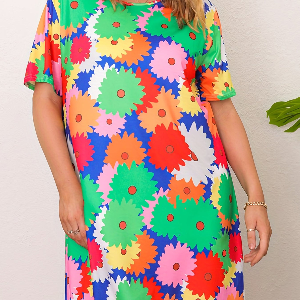  Lounge Dress Women's Plus Allover Floral Print Tee Sleep Dress