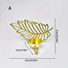 Golden Iron Leaf Candle Holder for Home Decor