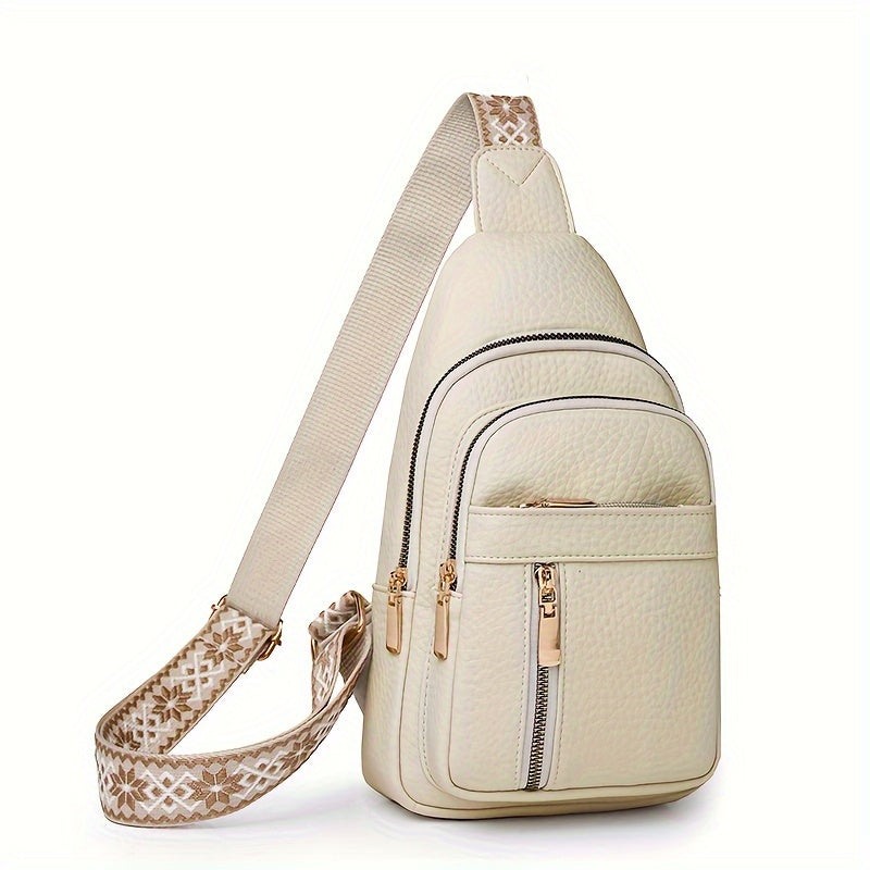 Women's Retro Chest Bag Crossbody Sling Shoulder Purse Zipper Closure