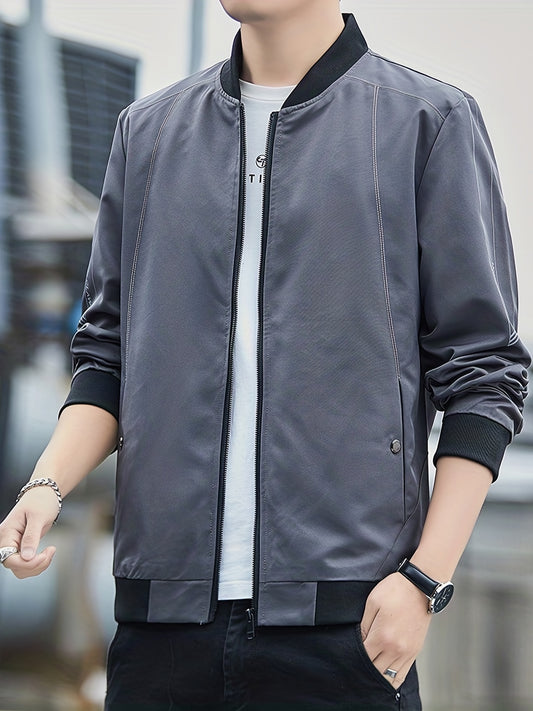 Men's Full Zip Varsity Jacket Casual Baseball Coat