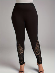  Sports Leggings Women's Plus Solid Contrast Lace Skinny