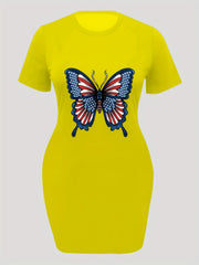 Plus Size Flag Pattern Butterfly Print Casual Dress
