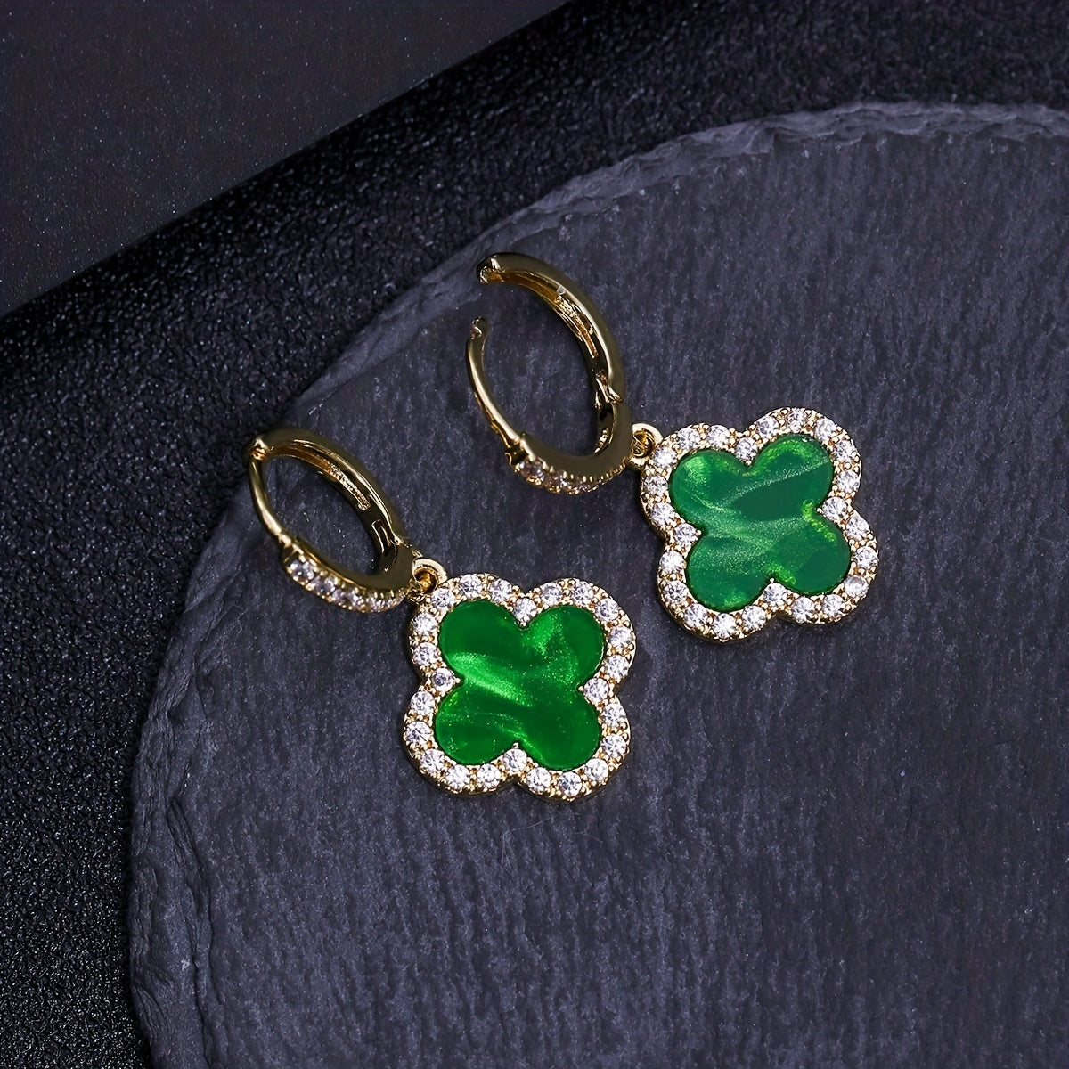 Men's Diamond Studded Earrings Clover Zircon