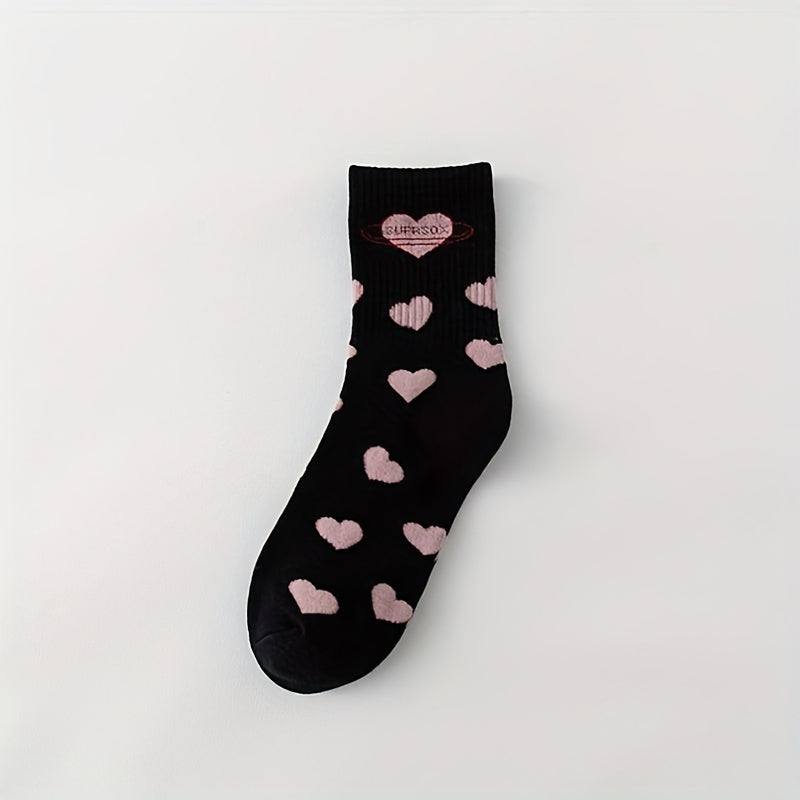 4 Pairs Heart Pattern Socks Comfy & Breathable Mid Tube Socks