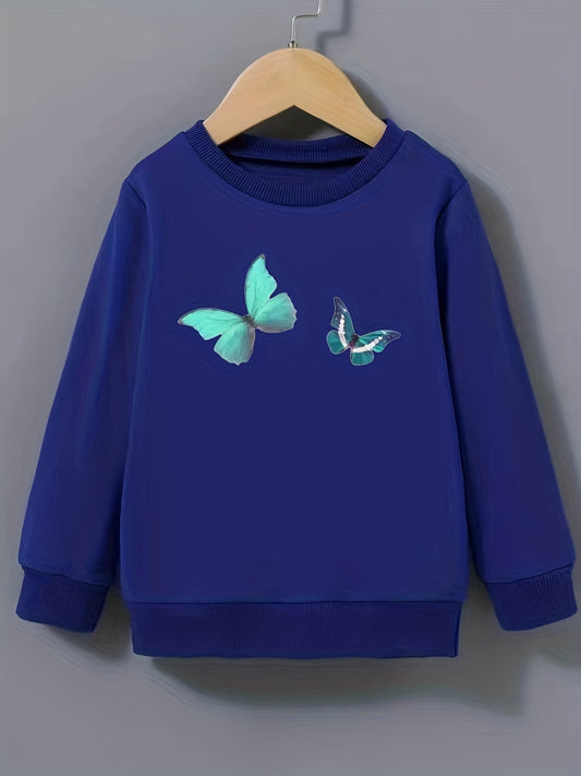 Butterfly Pattern Round Neck Sweatshirt For Girls Daily Party Long Sleeve Top