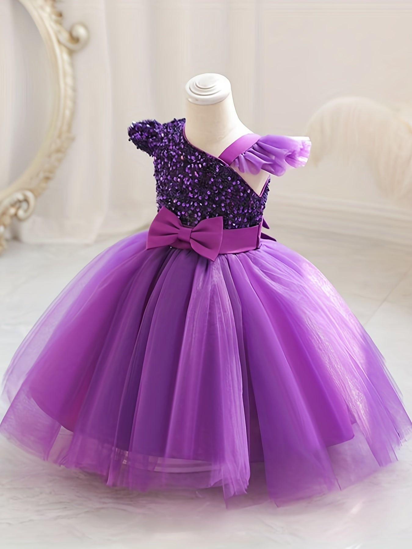 Bowknot Sequin Mesh Gown Dress for Baby Girls - Perfect for Parties