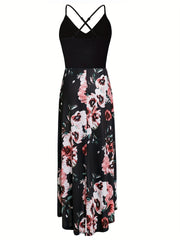 Floral Sleeveless Backless V-Neck Dress