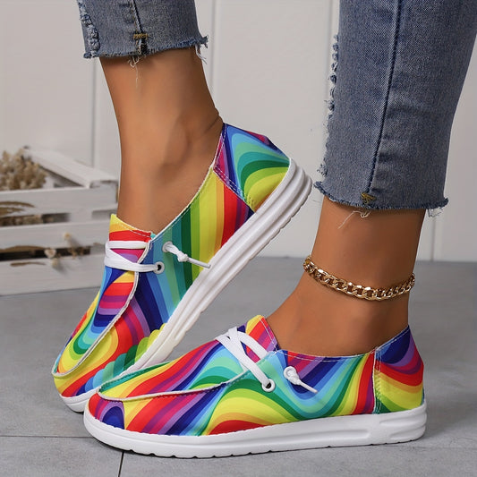 Colorful Rainbow Slip On Loafers Shoes Lightweight Soft Comfortable