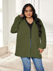  Solid Ribbed Open Front Knit Cardigan