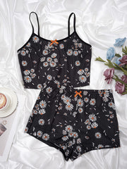 Floral Print Pajama Set Crew Neck Cami Top & Shorts