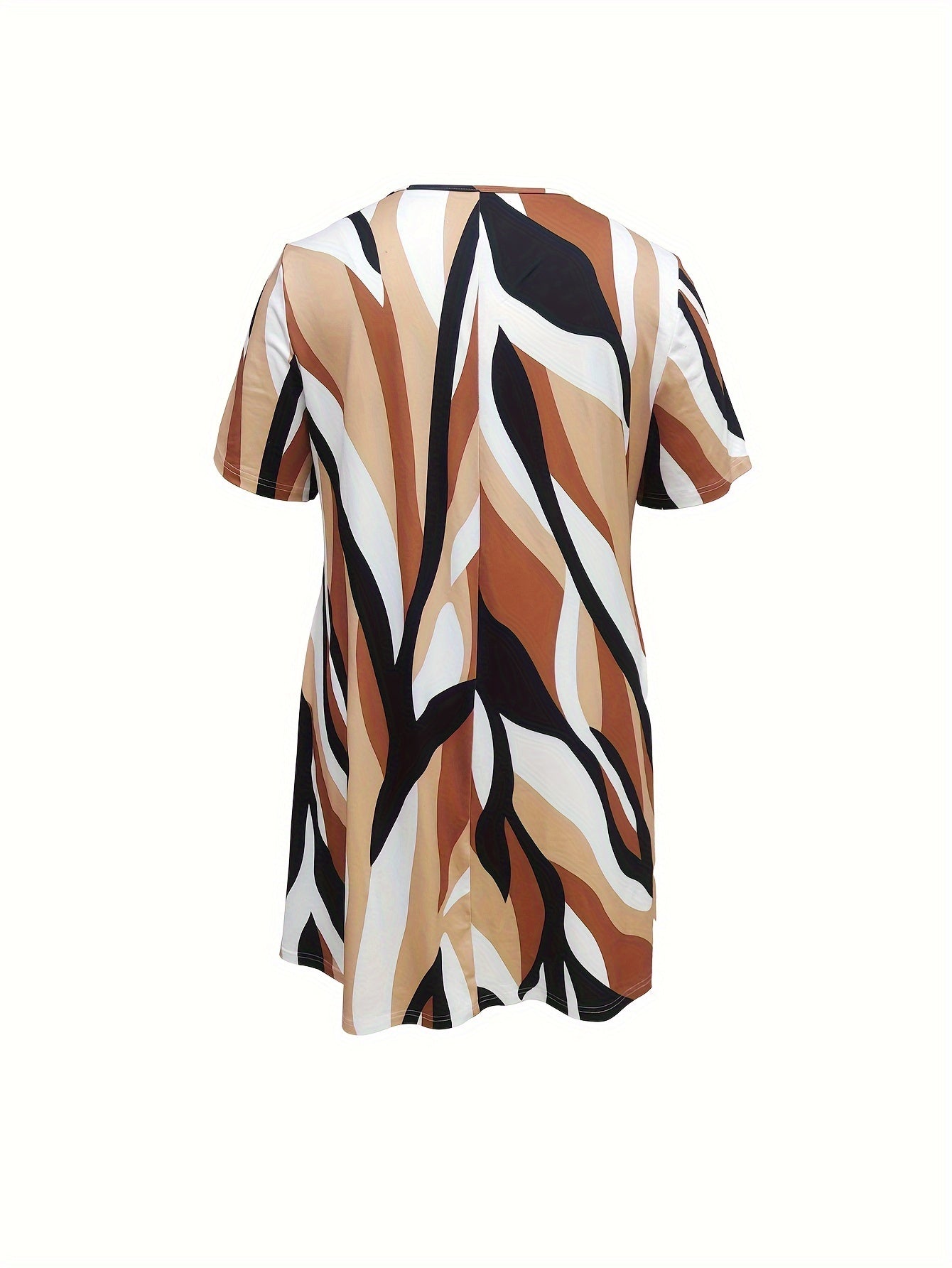  Colorblock Short Sleeve V Neck Tee Dress With Pockets