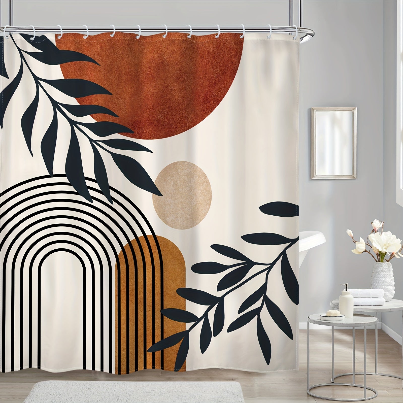 Block Pattern Shower Curtain Waterproof Fabric Bath Decor