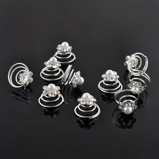 10pcs Rhinestone Plum Blossom Hair Spiral Clip Butterfly Headwear