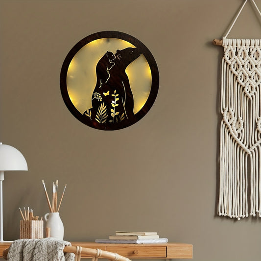Children's Room Decoration Wall Clock LED Creative Lamp Retro Wooden Sign