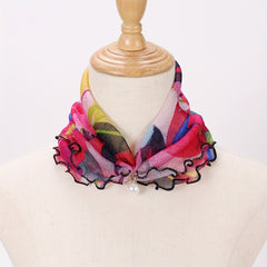 Ruffles Neck Gaiter Loop Scarf Faux Pearl Decor Warm Infinity Scarves