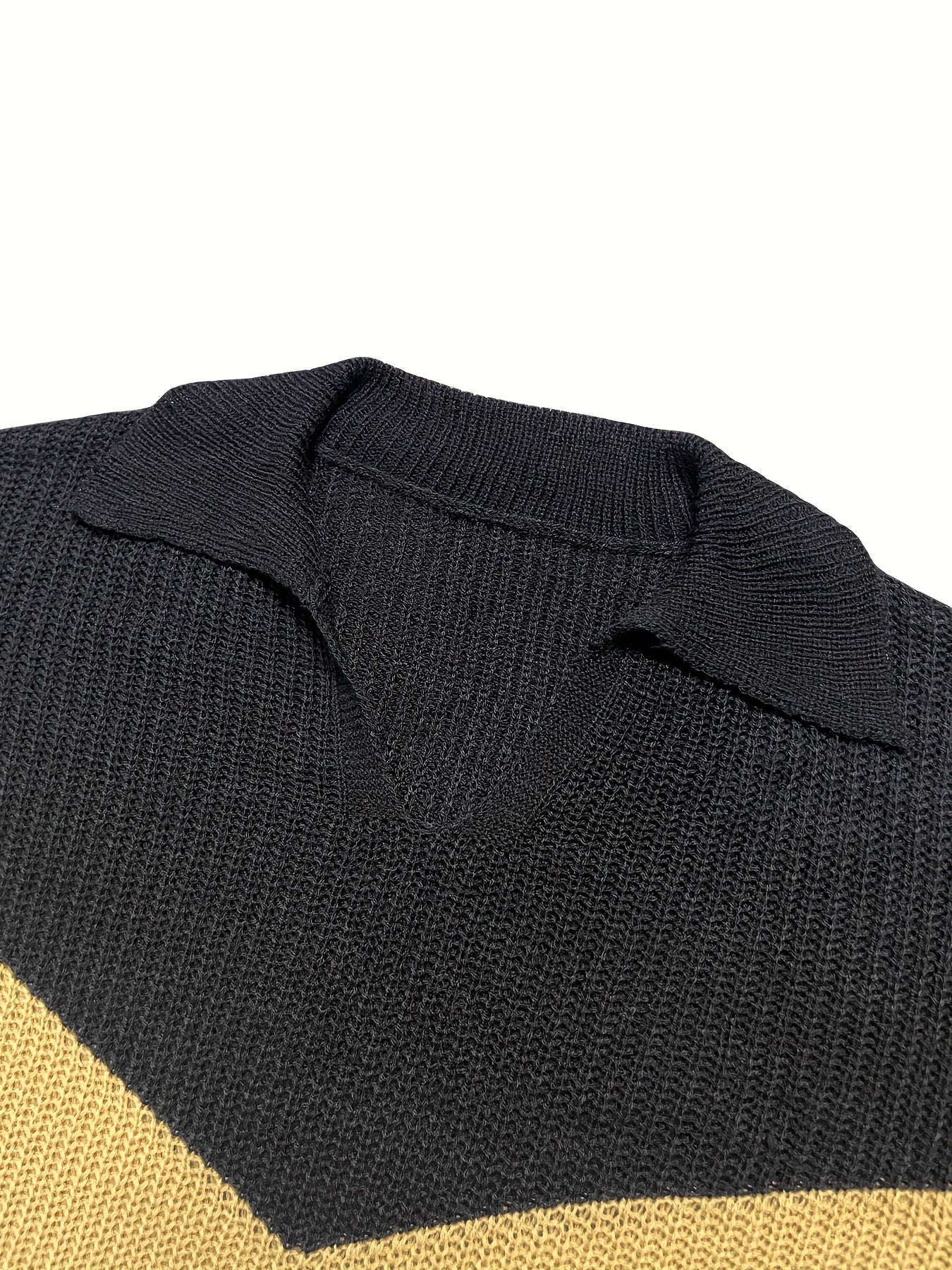  Colorblock Long Sleeve Notched Neck Jumper