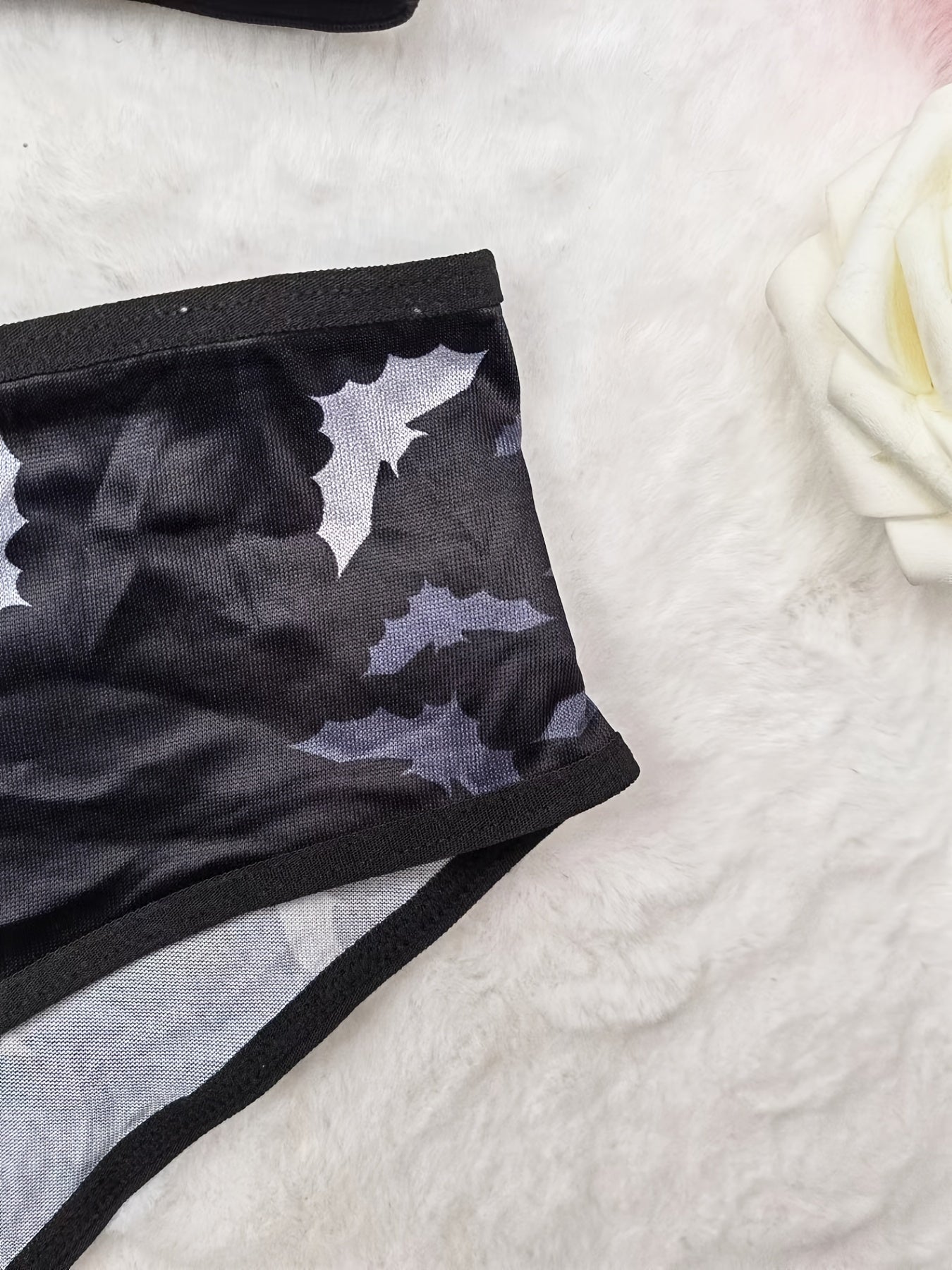  Satin Bat Print Cami Top & Panties Sexy Lingerie Set Women's Plus
