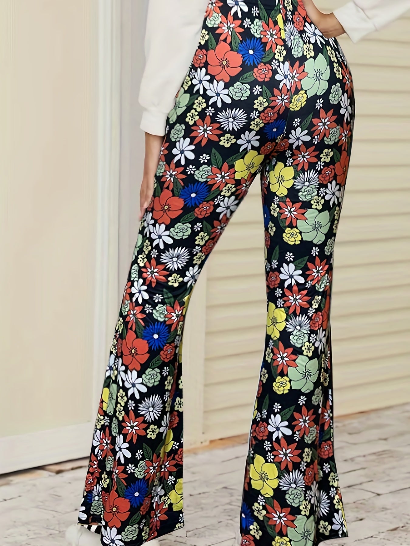 Women's Plus Floral Print High Rise Flare Leg Pants