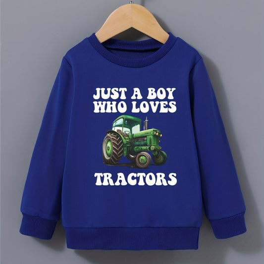 Boys Tractor Print Sweatshirt Round Neck Pullover