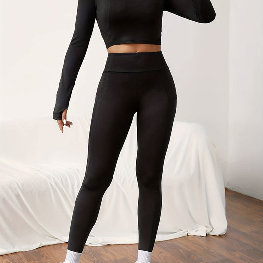 Yoga Crop Top & Leggings Set with Pocket, Activewear