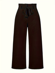  Solid High Rise Wide Leg Trousers With Belt